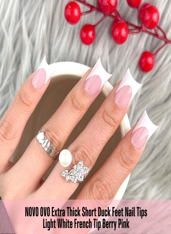 NOVO OVO Extra Thick Duck Nails Short with Moon Curve Light White French Tips BERRY PINK Full Cover for Press on Acrylic, Flare Wide French Soft Gel Fake False Nail Extension x 15 Sizes 240 pcs - Image 4